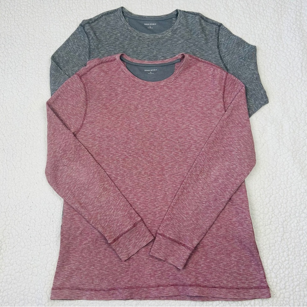 Banana Republic Thermal Shirt Men's XL Heather Gray Red Set of 2 Long Sleeve